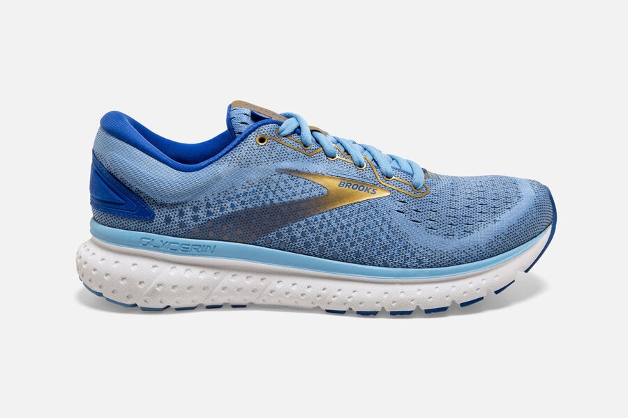 Glycerin 18 Road Brooks Running Shoes NZ Womens - Blue/Gold - FOYRCX-341